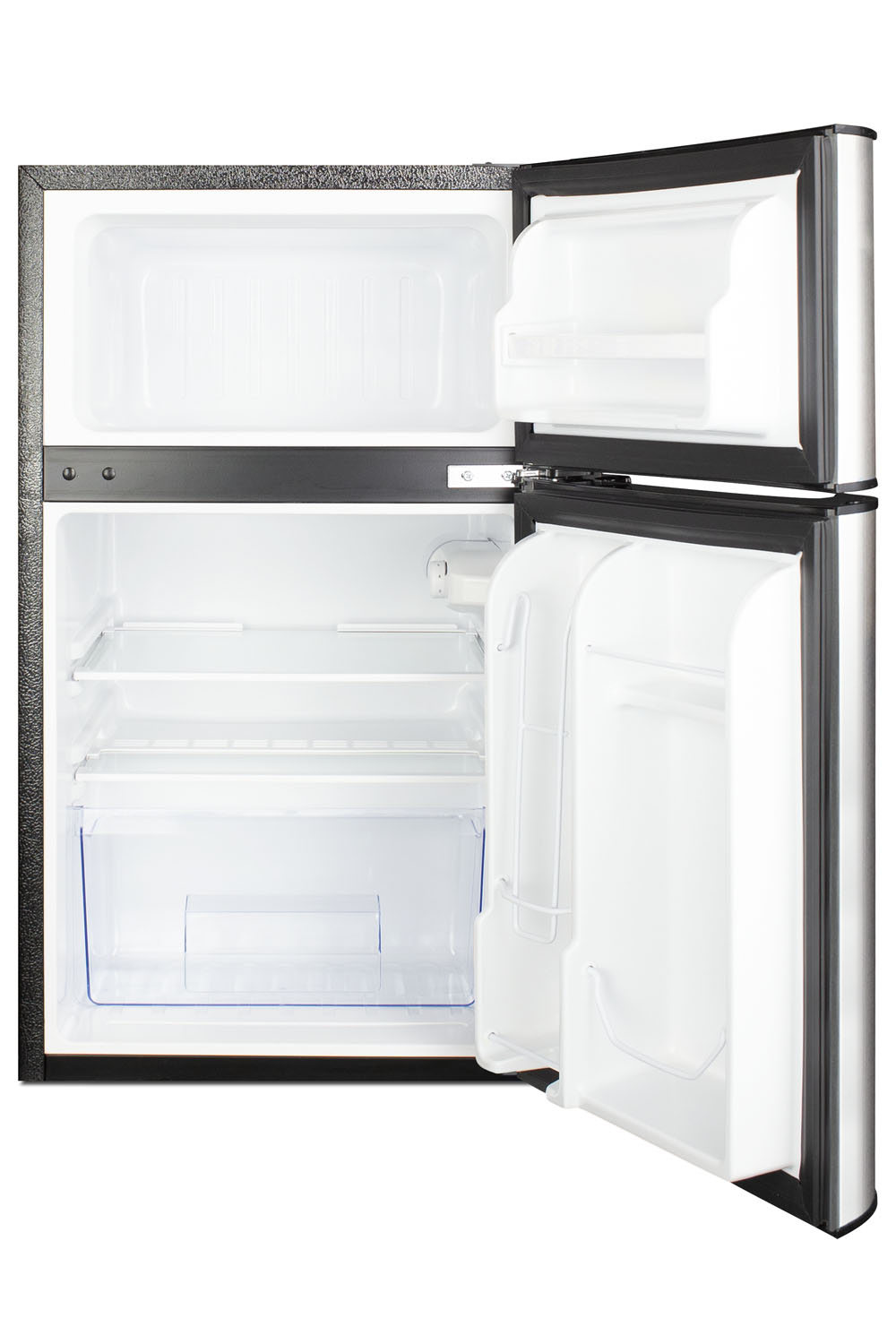 ENERGY STAR certified ADA height 2-door refrigerator-freezer with stainless steel doors and black cabinet